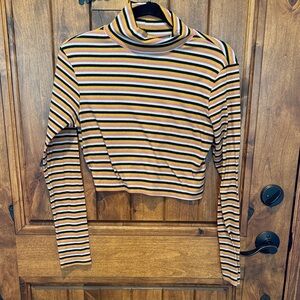 Divided Striped Crop Top with Turtleneck